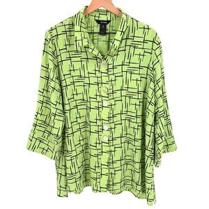 Ali Miles Funky Artsy Green Button Down 1X